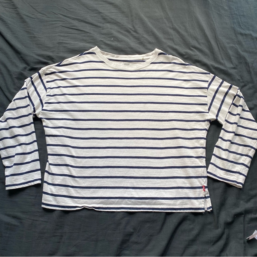 Levi's White and Navy Stripe Long Sleeve Tee